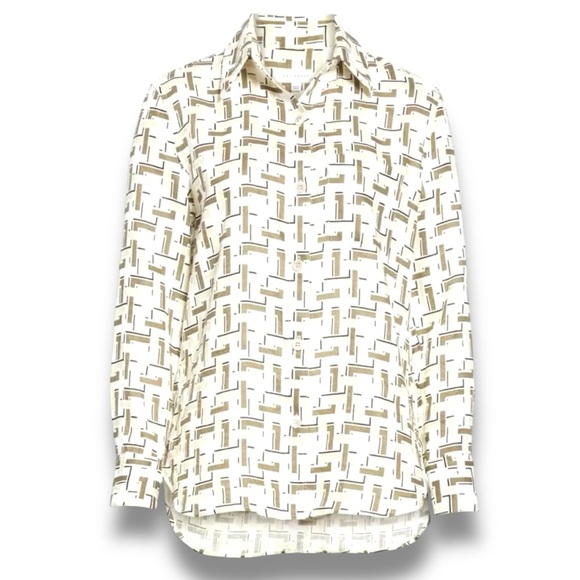 Equipment Femme White Cream Green Geometric Print Linen Button Down Shirt Size S - Picture 12 of 12